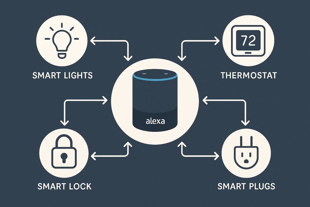Alexa integrated with multiple smart home devices for centralized automation
