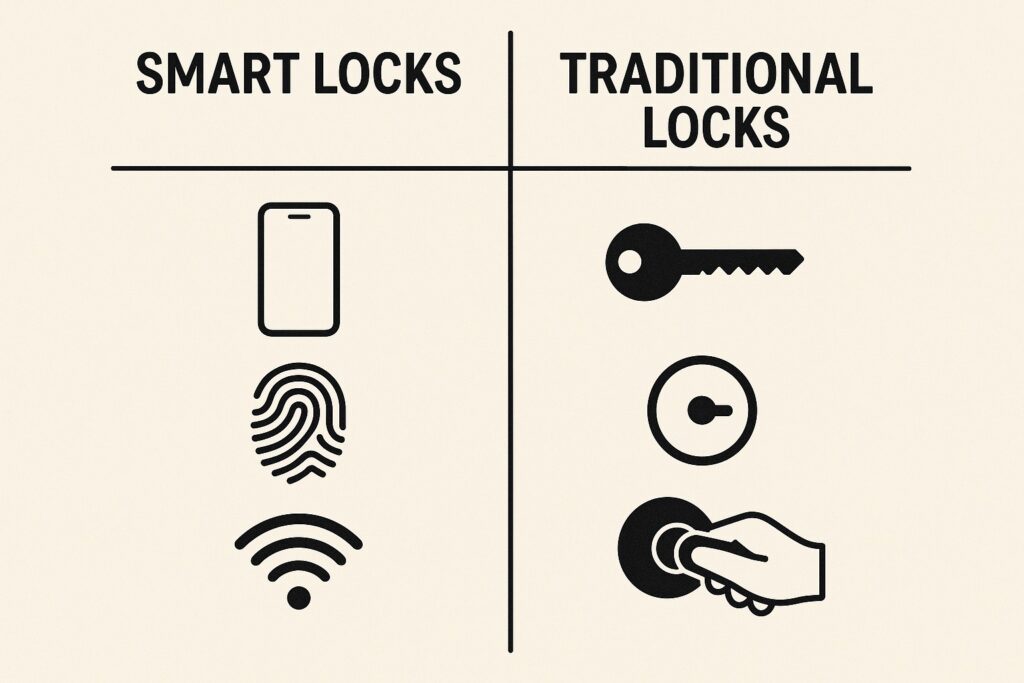 Comparison chart showing differences between smart locks and traditional locks