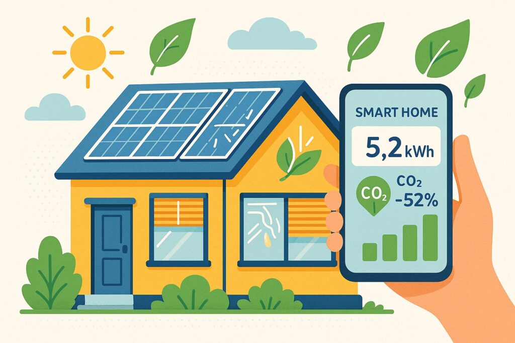 Modern eco-friendly smart home featuring solar panels