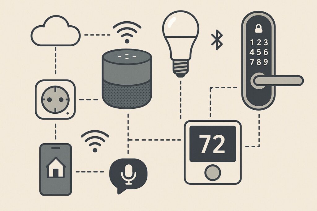 Smart home devices including thermostat