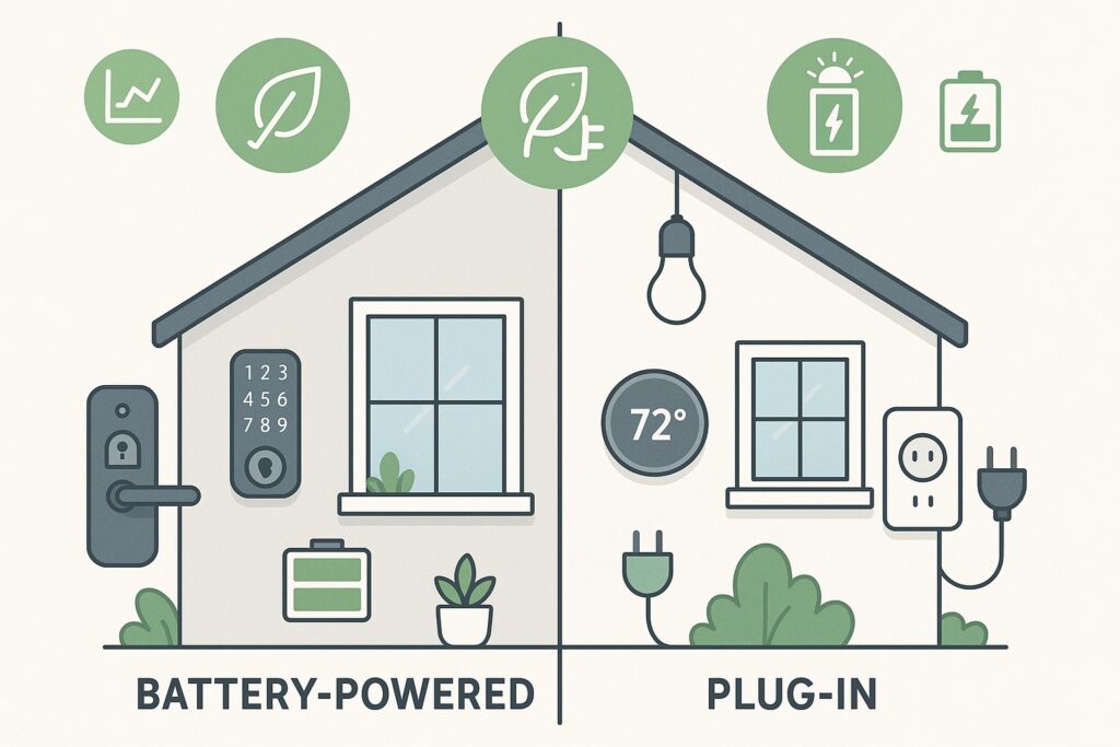 Smart home devices powered by batteries plugins and solar panels