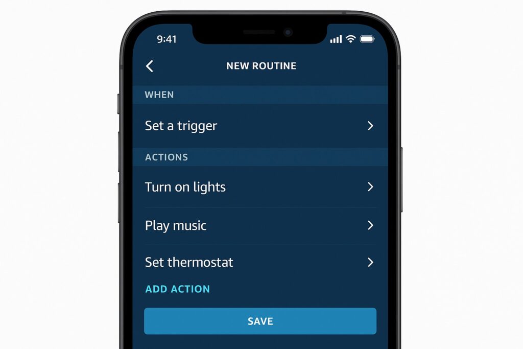 User setting up a new Alexa routine using the Amazon Alexa app