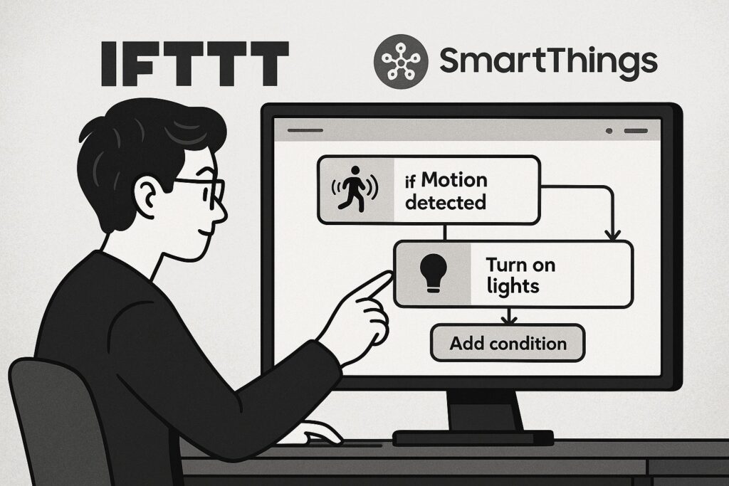 User setting up advanced smart home voice automations using IFTTT and SmartThings