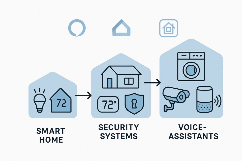 Visual illustration of a modular smart home setup expanding over time