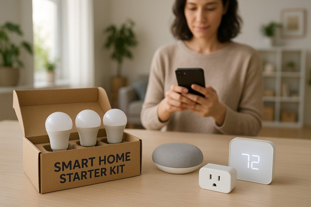 beginner friendly smart home devices being set up via mobile app