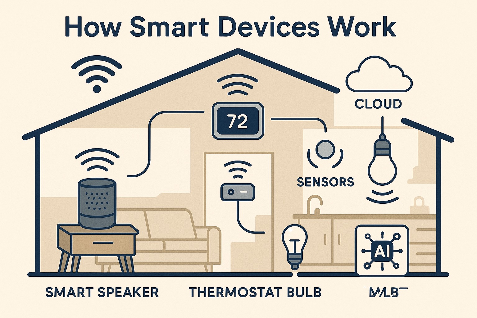 how smart devices communicate wirelessly and operate through sensors